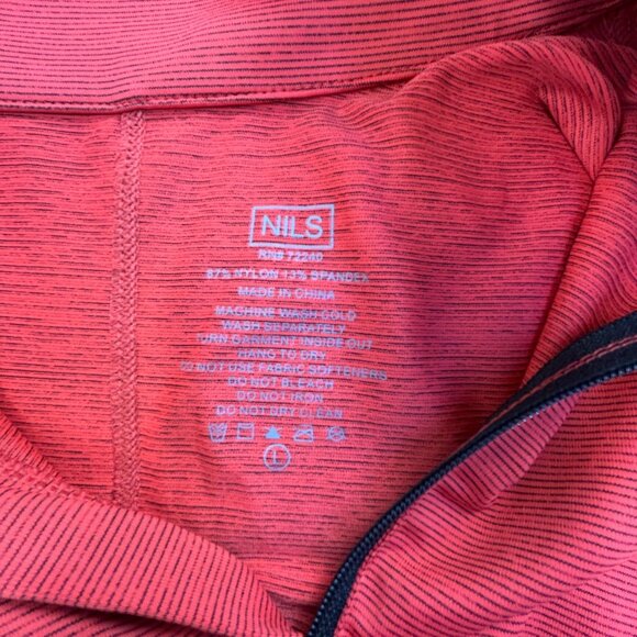 Nils Red Black Pinstripe 1/4 Zip Pullover Long Sleeve Active Top Large Stretch - Picture 3 of 7